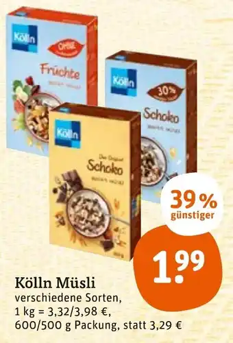 tegut Kölln Müsli 600/500 g Packung Angebot