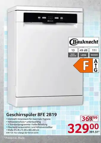 Selgros Geschirrspüler bfe 2b19 bauknecht Angebot