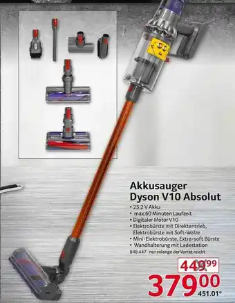 Selgros Akkusauger dyson v10 absolut Angebot