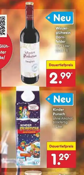 Netto Marken-Discount Winzer glühwein dornfelder, kinder punsch Angebot