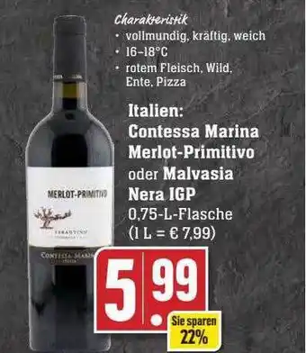 Scheck-in-Center Italien: contessa marina merlot-primitivo oder malvasia nera igp Angebot