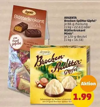 PENNY Argenta brocken-splitter gipfel oder blätterkrokant minis Angebot
