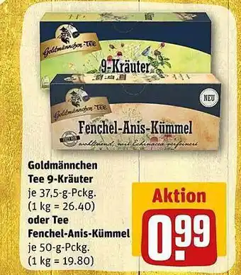 REWE Goldmännchen tee 9-kräuter oder tee fenchel-anis-kümmel Angebot