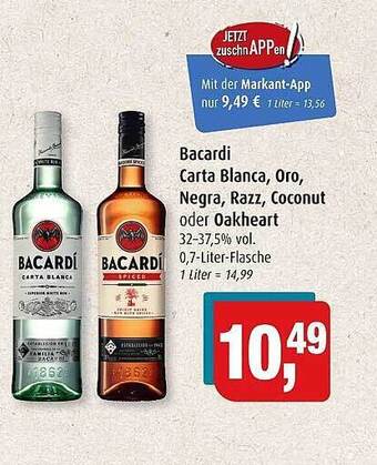 Markant Bacardi carta blanca,oro, negra, razz, coconut oder oakheart Angebot