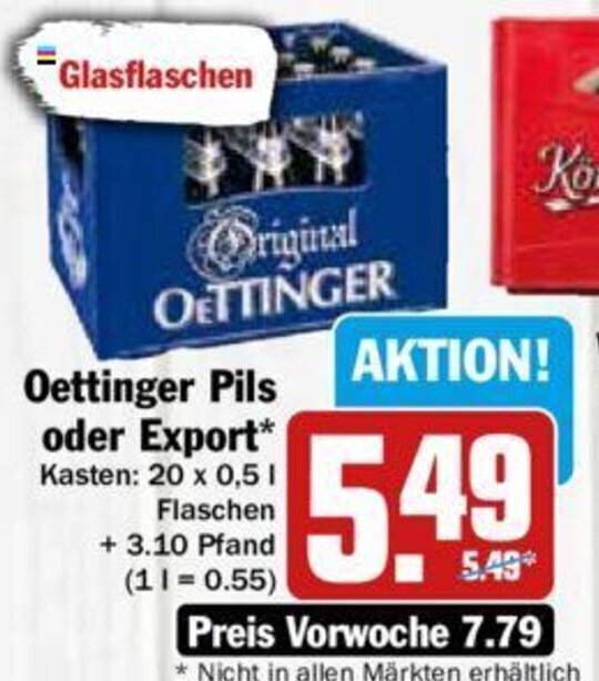 Oettinger Pils oder Export 20x0,5L Angebot bei Hit