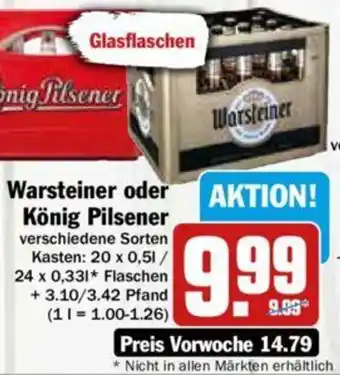 Hit Warsteiner oder König Pilsener 20x0,5/24x0,33 L Angebot