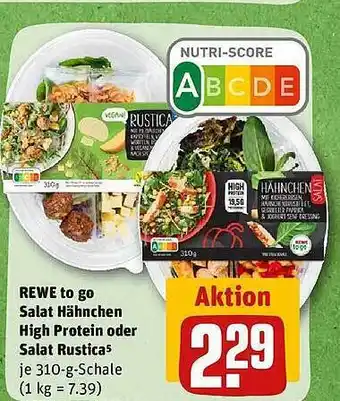 REWE Rewe to go salat hähnchen high protein oder salat rustica Angebot