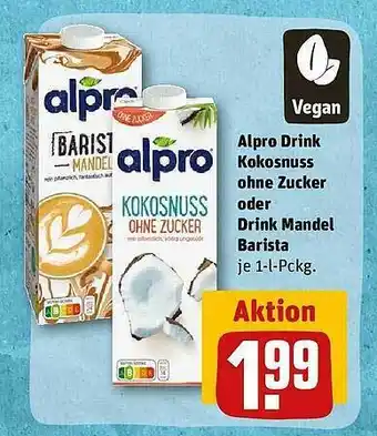 REWE Alpro drink kokosnuss ohne zucker oder drink mandel barista Angebot