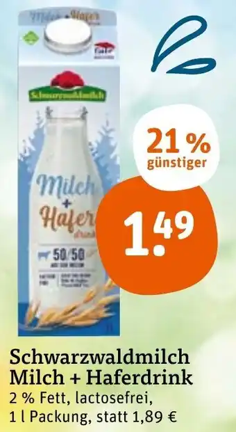 tegut Schwarzwaldmilch Milch + Haferdrink 1 L Packung Angebot