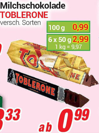 CENTERSHOP Milchschokolade Toblerone Angebot