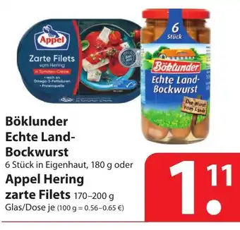 Famila Nord Ost Böklunder Echte Land Bockwurst 180g oder Appel Heringzarte Filets 170-200g Angebot