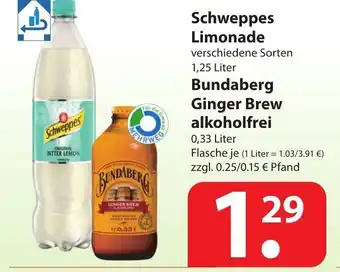 Famila Nord Ost Schweppes Limonade 1,25L oder Bundaberg Ginger Brew alkoholfrei 0,33L Angebot