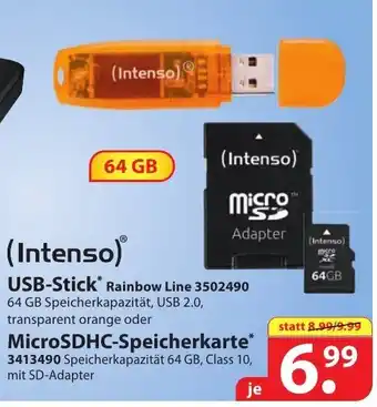 Famila Nord Ost Intenso USB Stick Rainbow Line 3502490 oder MicroSDHC Speicherkarte Angebot