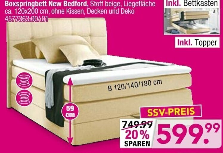 Boxspringbett New Bedford Angebot bei Möbel Boss