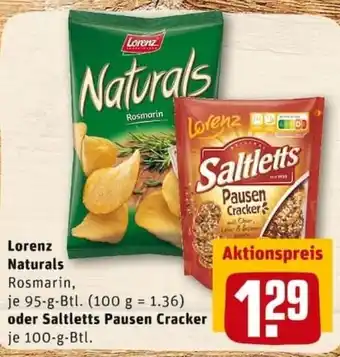 REWE City Lorenz Naturals 95g oder Saltletts Pausen Cracker 100g Angebot