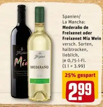 REWE City Mederaño de Freixenet oder Freixenet Mia Wein 0,75L Angebot