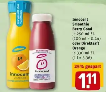 REWE City Innocent Smoothie Berry Good 250 ml oder Direksaft Orange 330ml Angebot