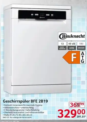 Selgros Bauknecht Geschirrspuler BFE 2B19 Angebot