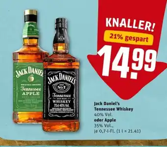 REWE City Jack Daniel's Tennessee Whiskey oder Apple 0,7L Angebot