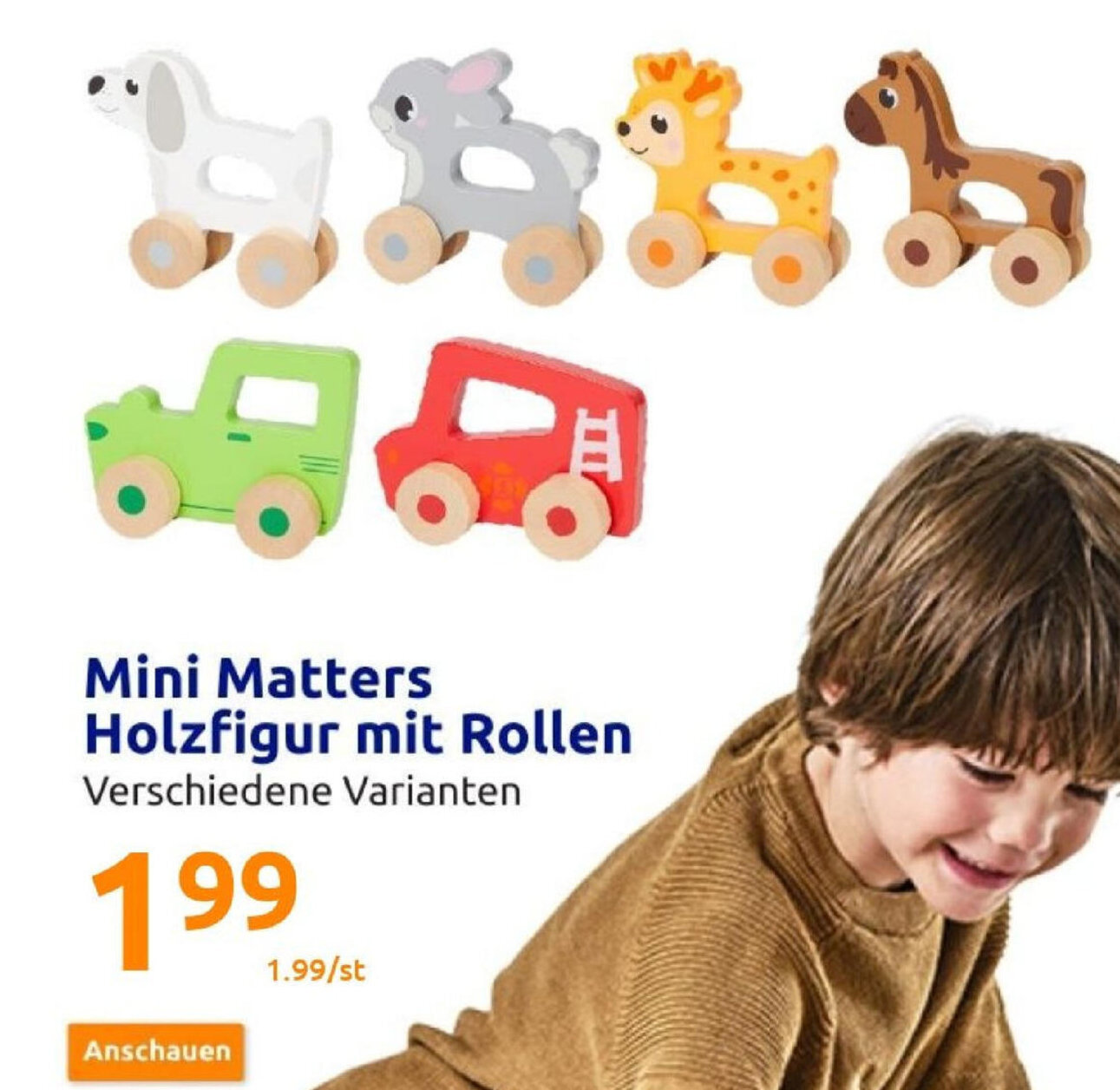 Mini Matters Toys Holzfigur mit Rollen Angebot bei Action