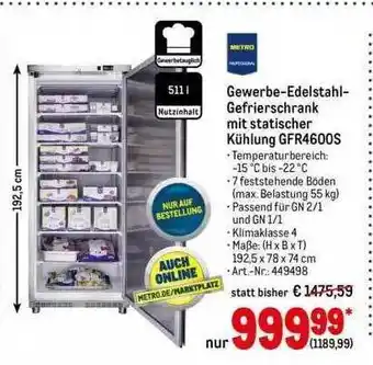 METRO Metro professional gewerbe-edelstahl-gefrierschrank mit statischer kühlung gfr4600s Angebot