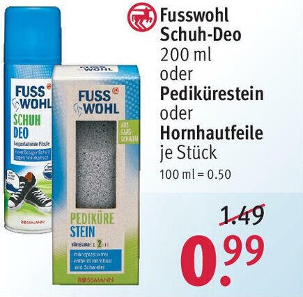 Fusswohl Schuh Deo oder Pedikürestein oder Hornhautfeile Angebot bei Rossmann