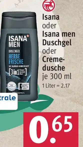 Rossmann Isana oder Isana men Duschgel oder Cremedusche 300ml Angebot