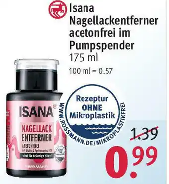 Rossmann Isana Nagellackentferner acetonfrei im Pumpspender 175ml Angebot