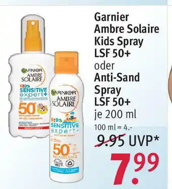 Rossmann Garnier Ambre Solaire Kids Spray LSF 50+ oder Anti Sand Spray LSF 50+ Angebot