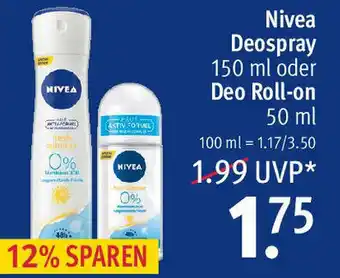 Rossmann Nivea Deo Spray 150ml oder Roll on 50ml Angebot