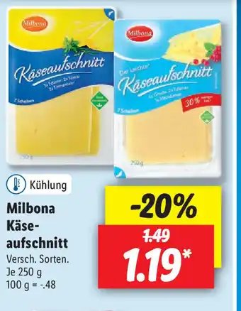 Lidl Milbona Käseaufschnitt 250g Angebot