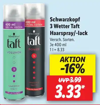 Lidl Schwarzkopf 3 Wetter Taft Haarspray/-lack 400ml Angebot