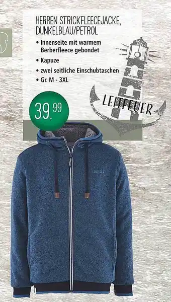 Kiebitzmarkt Herren strickfleecejacke, dunkelblau-petrol Angebot