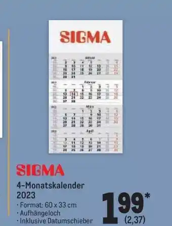 METRO Sigma 4-monatskalender 2023 Angebot