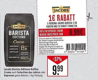 Marktkauf Jacobs barista editions kaffee crema auch selection des jahres oder espresso Angebot