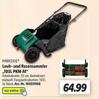 Lidl Parkside laub- und rasensammler „103l pkm a1“ Angebot