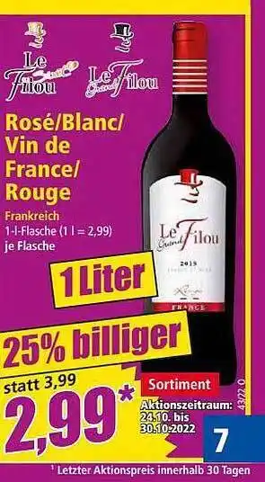 Norma Le filou rosé, blanc oder vin de france rouge Angebot