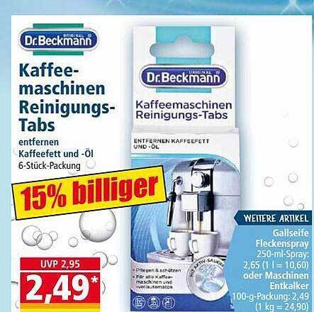 Dr. Beckmann Reinigungs-Tabs Für Kaffeemaschinen - 6 Tabs, Entfernt Kaffeefett & Öle, Für Alle Maschinentypen