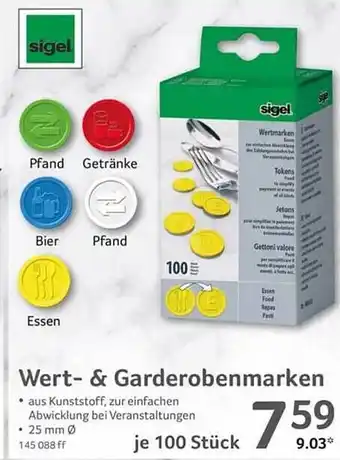 Selgros Wert- & garderobenmarken sigel Angebot