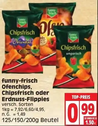 Edeka Funny Frisch Ofenchips, Chipsfrisch oder Erdnuss Flippies 125/150/200g Beutel Angebot