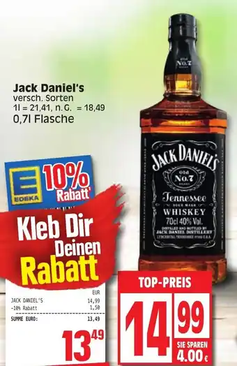 Edeka Jack Daniel's 0,7L Flasche Angebot