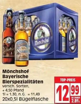 Edeka Mönchshof Bayerische Bierspezialitäten 20x0,5 L Bügelflasche Angebot