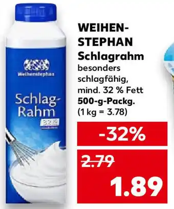 Kaufland Weihenstephan Schlagrahm 500 g Packg. Angebot