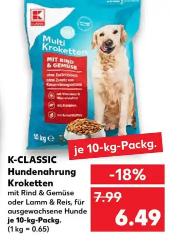 Kaufland K-Classic Hundenahrung Kroketten 10 kg Packg. Angebot