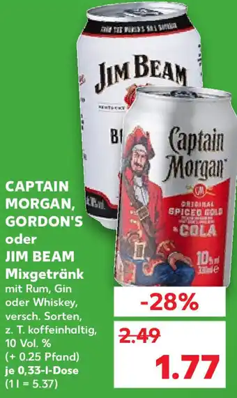 Kaufland Captain Morgan, Gordon's oder Jim Beam Mixgetränk 0,33 L Dose Angebot