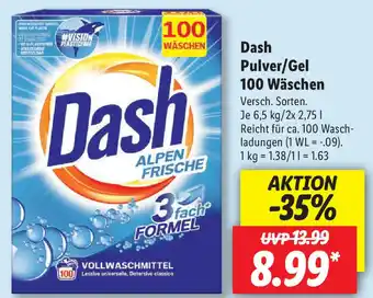 Lidl Dash Pulver/Gel 100 Wäschen 6,5kg/2x2,75L Angebot