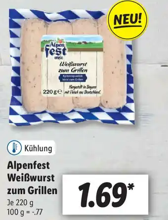 Lidl Alpenfest Weißwurst zum Grillen 220g Angebot