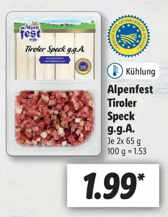 Lidl Alpenfest Tiroler Speck g.g.A. 2x65g Angebot