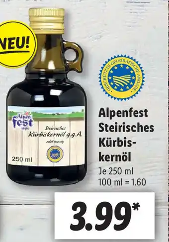 Lidl Alpenfest Steirisches Kürbiskernöl 250ml Angebot