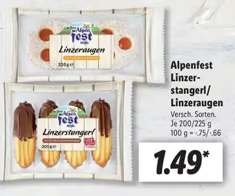 Lidl Alpenfest Linzerstangerl/Linzeraugen 200/225g Angebot